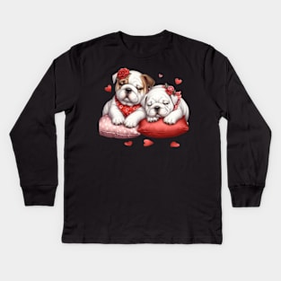 Valentine Bulldog Couple Kids Long Sleeve T-Shirt